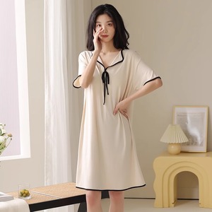 维多利亚莫代尔棉睡裙女夏季短袖纯色薄款宽松连衣裙大码性感睡衣
