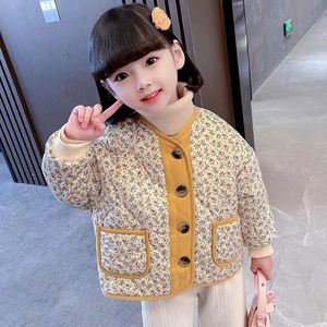 韩国童装女童2023秋冬新款清新碎花棉服女孩时尚夹棉保暖长袖外套