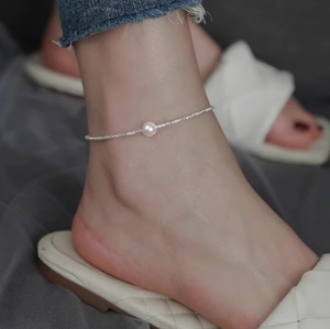 S925纯银碎银子脚链女2024新款潮高级感轻奢小众珍珠波光粼粼脚环