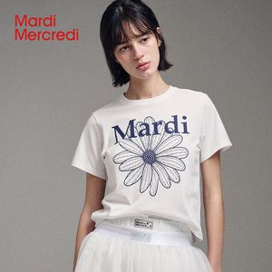 MardiMercredi小雏菊印花短袖t恤修身正肩显瘦半袖上衣女夏季新款