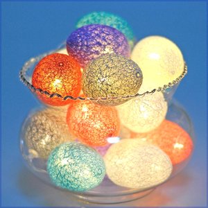 2024新款跨境复活节鸡蛋灯串 泰国棉线球小彩灯 电池款彩色蛋形灯