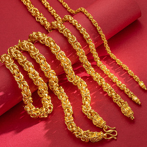 金项链男士包金原创设计双龙头蛇骨链黄金链子女4mm正品沙金10mm