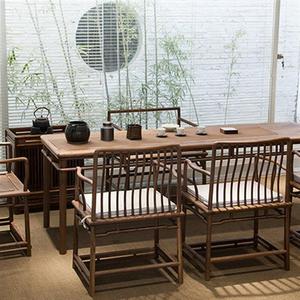 新中式茶室茶老组合桌椅榆木茶台禅意干泡台实木胡桃木书桌画案