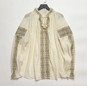 波西米亚风刺绣系带纯棉长袖衬衫女士复古风衬衣女人味儿上衣