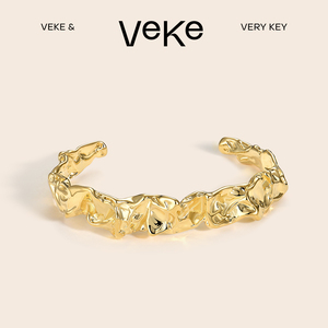 VEKE金色熔岩肌理开口可调节个性手镯ins小众设计感轻奢精致手环
