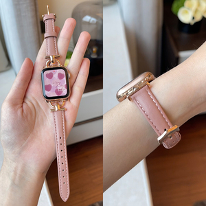 萱贝xuanbei适用apple watch9表带苹果手表8代iwatch7/6/5/3/4/se皮质表带细小众D字设计45mm/41mm个性女生潮