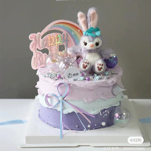 包邮星黛露蛋糕装饰摆件网红儿童生日配件紫色毛绒兔公仔玩具2022