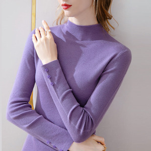 2022秋冬女士毛衣紫色修身洋气内搭打底衫半高领羊毛针织衫上衣女