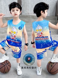 安踏联名男童篮球服速干套装夏季背心小儿童奥特曼衣服宝宝运动潮