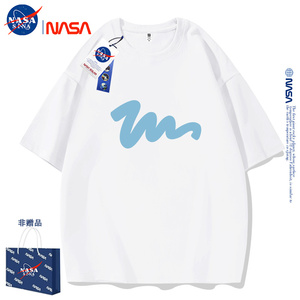 NASA短袖t恤男纯棉衣服夏季男女同款体恤宽松大码半袖简约情侣款