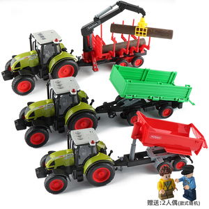 大号声光农夫拖拉机抓木头运木车翻斗拖车工程车模型儿童玩具