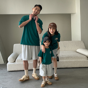 一家三口亲子装夏季韩版休闲T恤2024新款洋气短袖短裤母子母子装