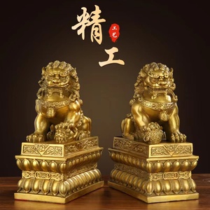 纯铜宫门狮摆件铜狮子一对北京宫门狮子大号家居客厅店铺开业礼品
