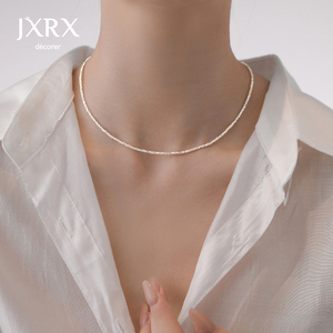JXRX碎银子项链女纯银素链2024新款爆款高级感小众锁骨链银饰颈链
