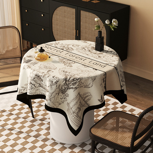 美式餐桌布艺高级感圆桌布盖布巾防水家用轻奢圆形茶几布餐桌台布