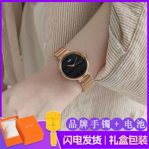 歌迪新款小众圆形女士手表时尚简约防水石英机芯学生韩版通勤腕表