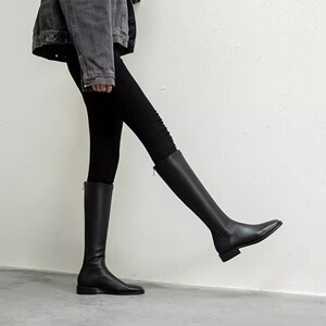 guidi fame真皮长筒靴瘦瘦靴女2024新款春秋加绒低跟粗跟高筒靴子