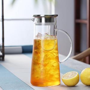 玻璃凉水壶不锈钢盖子冷水杯瓶耐高温泡茶壶家用透明Y果汁扎壶茶