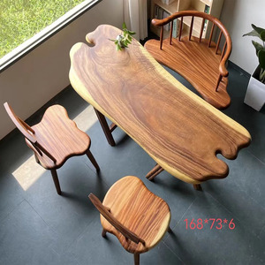 胡桃木实木大板随形桌家用原木阳台小茶桌现代异形雨木茶几泡茶桌