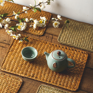 海草手工编织防烫餐垫复古茶几垫中式简约草编碗盘茶杯垫隔热垫子
