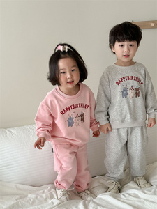 儿童龙凤胎兄妹装韩版三只生日小熊卫衣套装春秋季姐弟休闲两件套