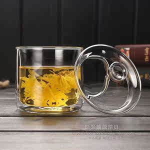 耐热玻璃花茶杯水杯子双层杯隔热防烫怀旧复古大茶缸搪瓷杯玻璃杯