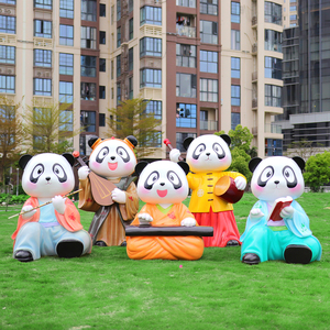 园林景区打卡草坪卡通古装国风熊猫雕塑户外琴棋书画熊猫装饰摆件