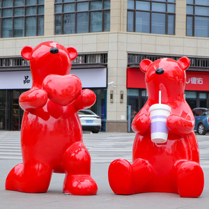 户外商场景区卡通北极熊装饰品售楼部幼儿园抽象动物雕塑相框打卡