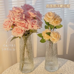 花瓶玻璃客厅轻奢ins插花高级感透明水养富贵竹玫瑰鲜花餐桌摆件