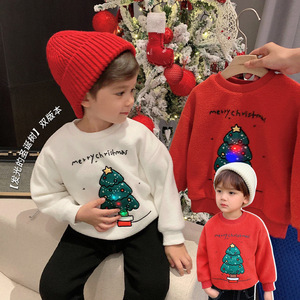 圣诞节儿童服装男女童加绒毛衣秋冬季男孩圣诞树主题元旦演出衣服