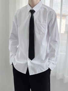 G2000白色长袖衬衫男日系潮牌炸街潮流宽松纯色寸衫送领带情侣装d