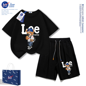 NASA男童夏装套装2024新款儿童短袖t恤纯棉夏季小熊半袖衫两件套