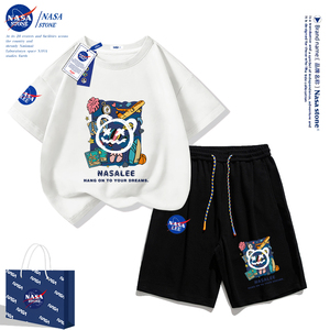 NASA男童夏季套装2024新款帅气中大童纯棉短袖T恤女童儿童运动服