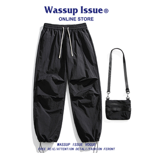 WASSUP ISSUE美式冰丝休闲裤子男款夏季束脚冲锋裤宽松伞兵裤男士