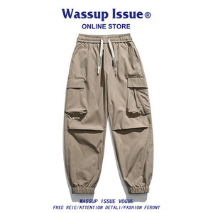 WASSUP ISSUE美式工装长裤男款潮流春秋季宽松体闲直筒运动裤子男