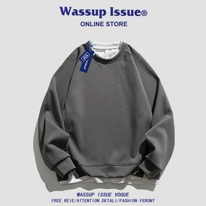 WASSUP ISSUE美式重磅宽松圆领卫衣男春秋季假两件打底衫衣服男款