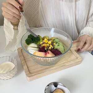 韩式ins风条纹玻璃碗早餐碗水果沙拉碗麦片碗冰淇淋碗甜品碗大号