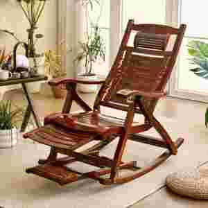 新中式龙珠摇摇椅躺椅可折叠逍遥椅便携乘凉老人午休竹椅阳台小院