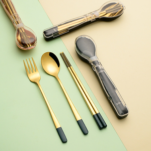 食品级不锈钢筷子勺子套装学生上班族二件套收纳盒一人装便携餐具