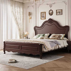 美式实木床复古雕花法式轻奢双人床中古风欧式黑胡桃色主卧室