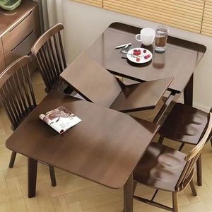 全实木北欧客厅折叠餐桌椅组合家用小户型现代可伸缩长方形桌子