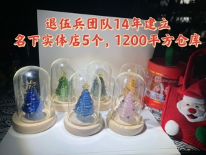 淄琉璃迷你圣诞树木头底座带玻璃罩子圣诞节礼物礼品生日过年龙年