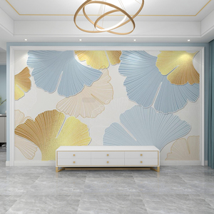 北欧电视背景墙装饰客厅现代简约银杏叶墙布卧室床头壁纸沙发壁画