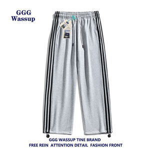 GGG Wassup抽绳束脚裤子男士夏季宽松直筒灰色卫裤纯棉运动休闲裤