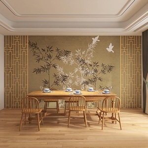 8d新中式禅意竹子墙布客厅沙发电视背景墙壁纸复古风装饰花鸟墙纸