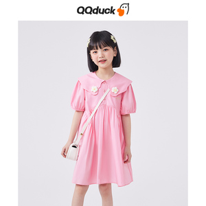 QQduck可可鸭女童连衣裙夏款小女孩娃娃领裙子甜美洋气公主裙短袖