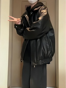 日本SMVP美式机车夹克棒球服皮衣外套男秋冬款高级感美式机车夹克