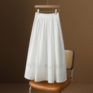 糖罐子原创设计 法式复古白色纯棉半身裙女a字蕾丝镂空拼接中长裙
