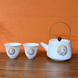 德化白瓷玉兔一壶两杯茶提梁壶中式茶壶S-616
