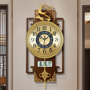 网红轻奢挂钟表客厅家用时尚2024新款新中式免打孔挂墙大气时钟表